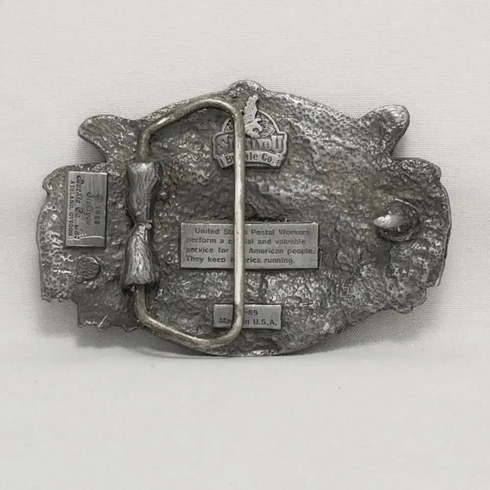 Vintage Belt Buckle 1989 Pewter US‎ Postal Worker Willis Jeep Siskiyou Buckle Co